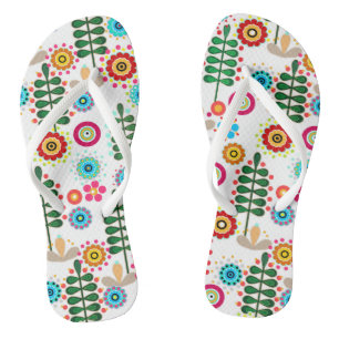 Retro, flower pattern flip flops