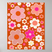 Retro Flower Pattern In Orange Peach Pink Floral