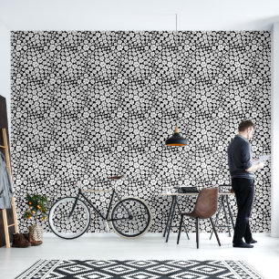 Retro Flower Pattern in White on Black Wallpaper