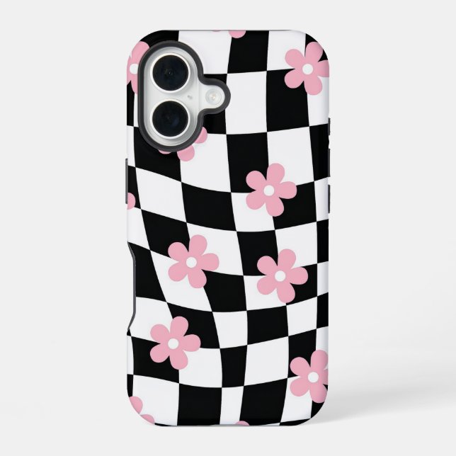 Retro Flower Pattern iPhone 16 Case (Back)