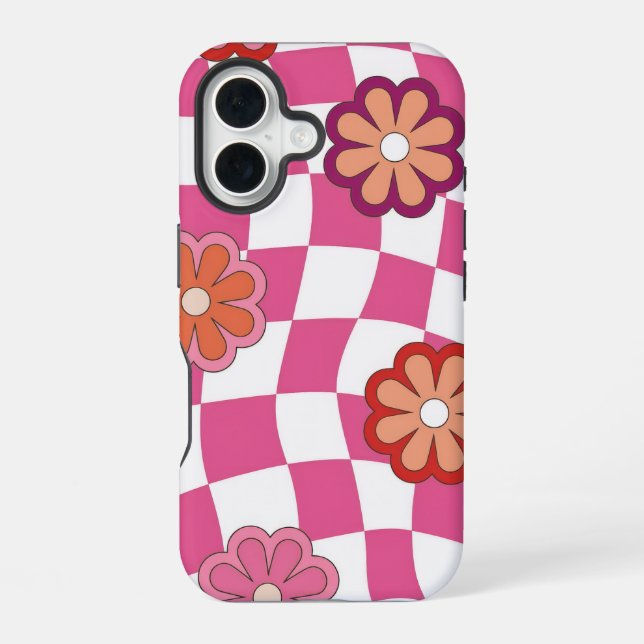 Retro Flower Pattern iPhone 16 Case (Back)