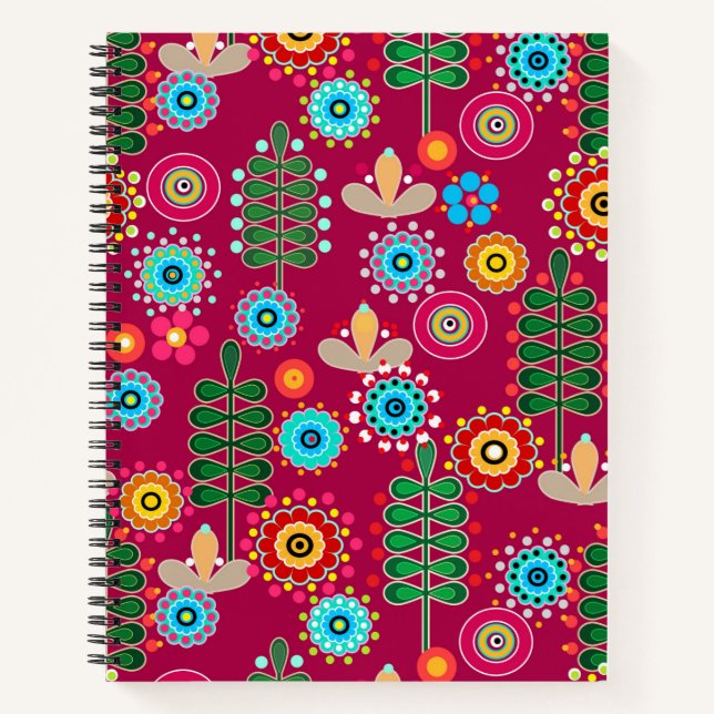 Retro, flower pattern notebook (Front)