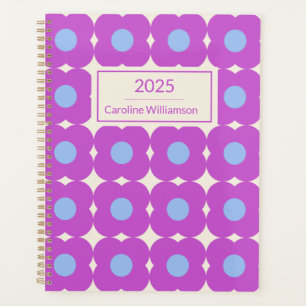 Retro Flower Pattern Purple Mid Mod Personalised Planner