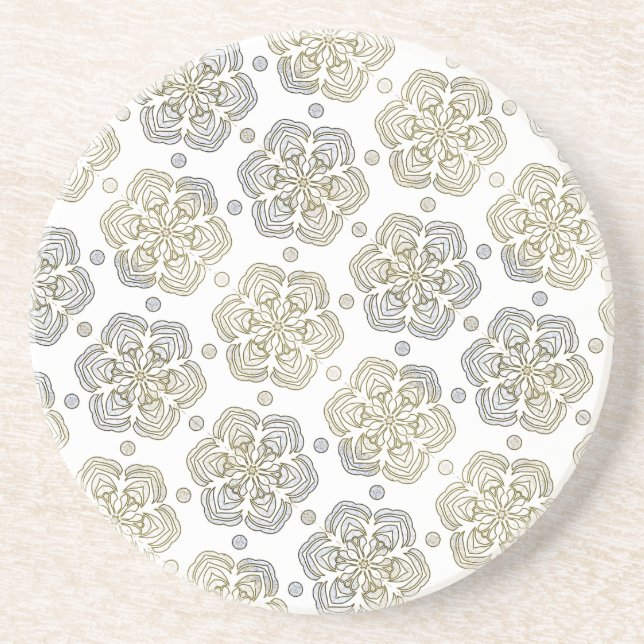 Retro Flower Pattern Round Coaster (Front)