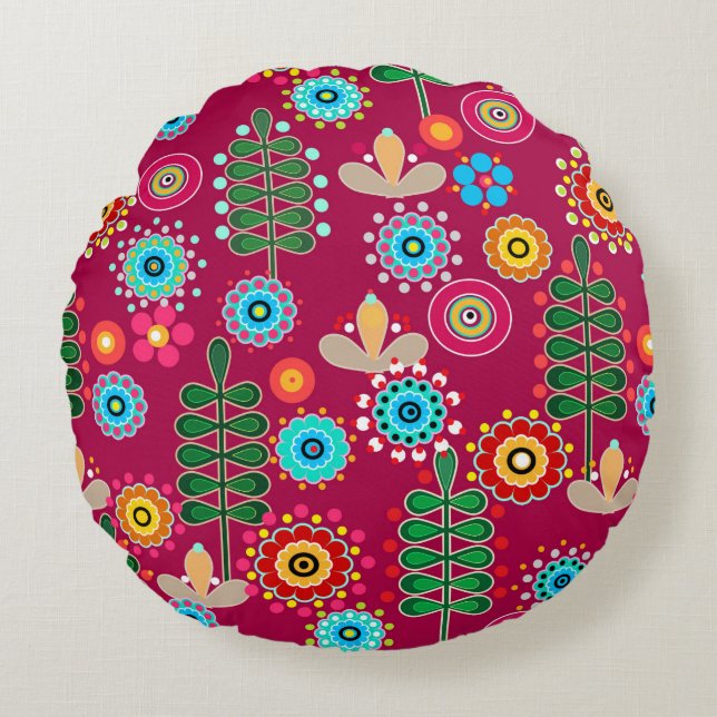 Retro, flower pattern round cushion (Front)