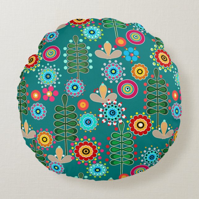 Retro, flower pattern round cushion (Front)