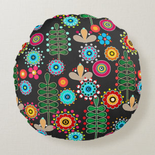 Retro, flower pattern round cushion