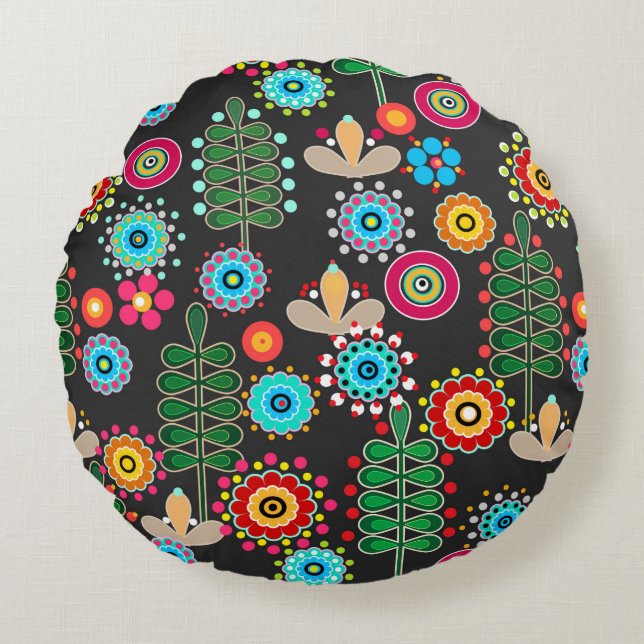 Retro, flower pattern round cushion (Front)