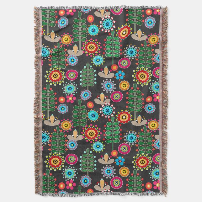 Retro, flower pattern throw blanket (Front Vertical)
