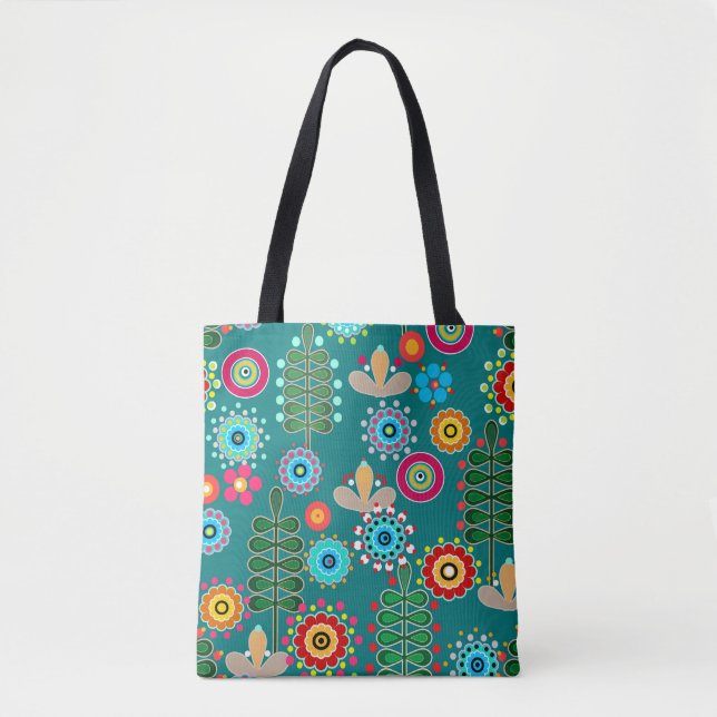 Retro, flower pattern tote bag (Front)