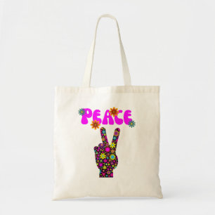Retro Flower Peace Sign Tote Bag