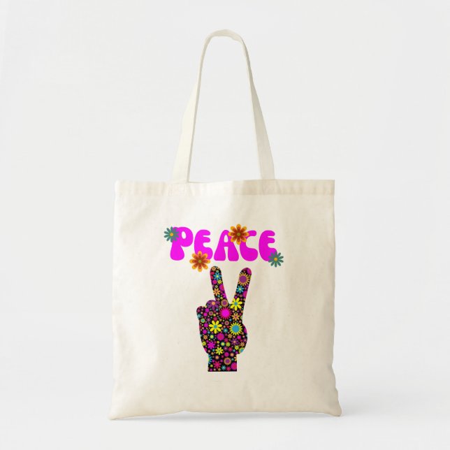 Retro Flower Peace Sign Tote Bag (Front)