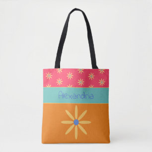 Retro Flower Personalised Name Tote Bag