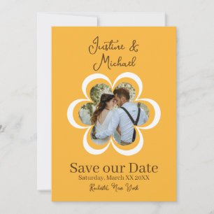 Retro Flower Photo Orange Wedding Save the Date Invitation