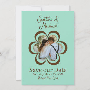 Retro Flower Photo Teal and Brown Wedding Invitation