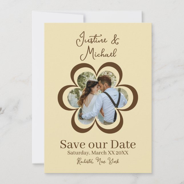 Retro Flower Photo Yellow Wedding Save the Date Invitation (Front)
