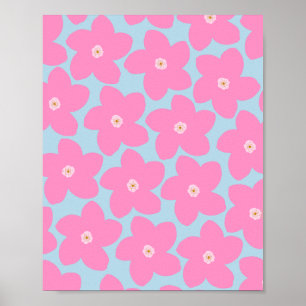 Retro Flower Pink And Blue Poster