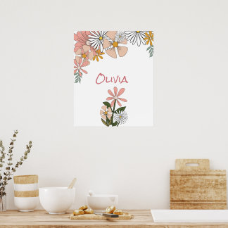 Retro Flower Poster For Girl Room