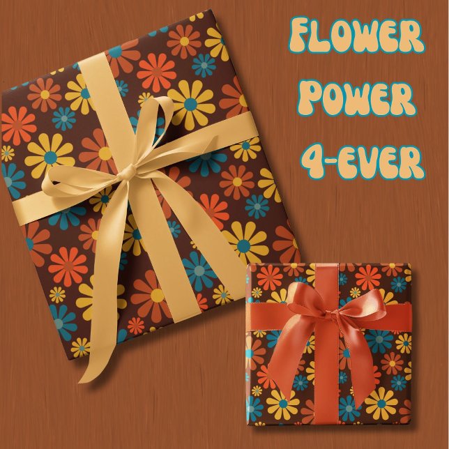 Retro Flower Power 1960's Wrapping Paper (1960's flower power in those iconic retro colors. Way to wrap. )