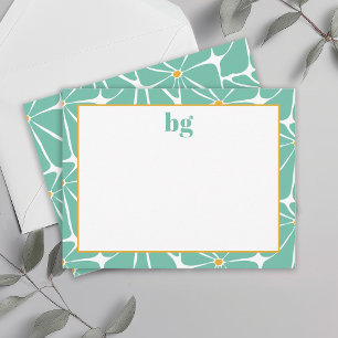 Retro Flower Power Colourful Turquoise Monogrammed Card