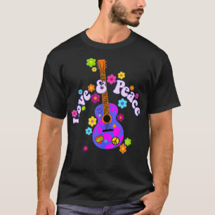 Retro Flower Power Guitar Love And Peace 2 Fan F T-Shirt