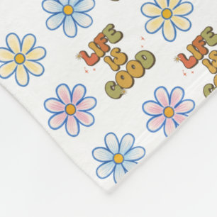 Retro Flower Power “Life Is Good” – Colorful 70s Fleece Blanket
