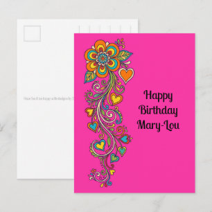 Retro Flower Power Tendrils Border 18 + your text Postcard