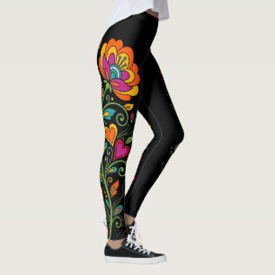 Retro Flower Power Tendrils Border 19 Leggings