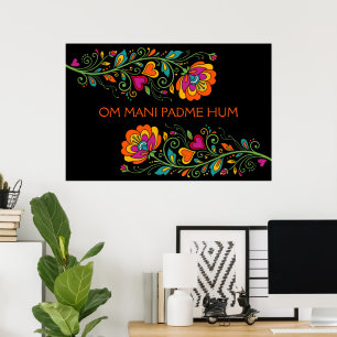 Retro Flower Power Tendrils Border 19 + your text Poster