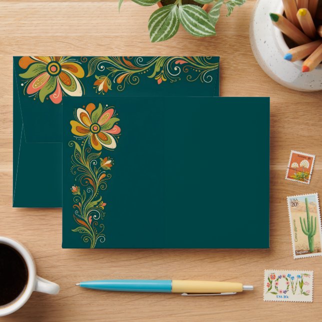 Retro Flower Power Tendrils Border 1 Envelope (Desk)