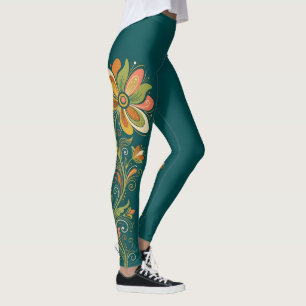 Retro Flower Power Tendrils Border 1 Leggings
