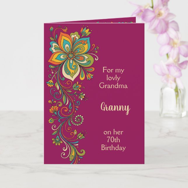 Retro Flower Power Tendrils Border 2 Card (Orchid)