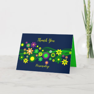 Retro Flower Power Thank You Personalise Card