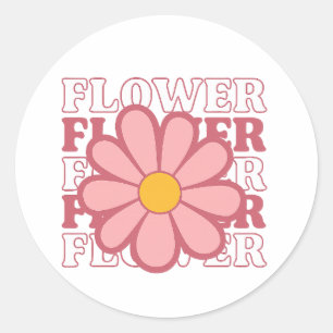 Retro Flower Power  – Vintage Pink Daisy Classic Round Sticker