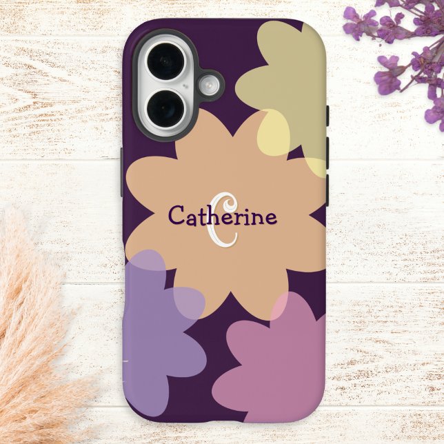 Retro Flower Shapes Groovy Monogrammed Case-Mate iPhone Case (A stylish floral phone case with a 70s-inspired boho look, personalized with a monogram)