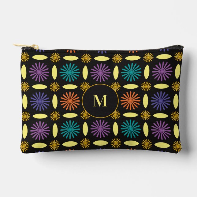 Retro Flower Shapes Monogram Personalised Accessory Pouch (Front)