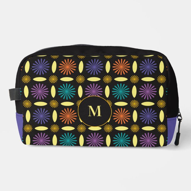 Retro Flower Shapes Monogram Personalised Dopp Kit (Front)