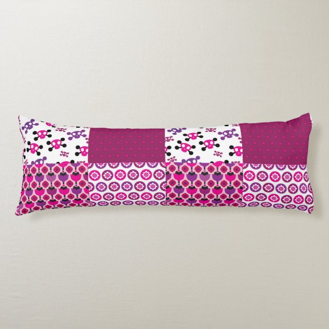 Retro flower skull polka dot body cushion (Front)
