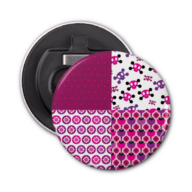 Retro flower skull polka dot bottle opener (Front)