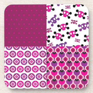 Retro flower skull polka dot coaster