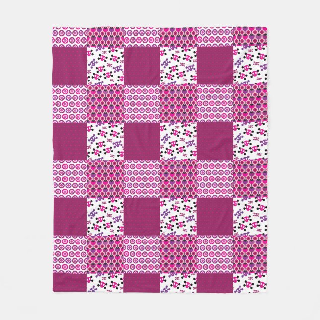 Retro flower skull polka dot fleece blanket (Front)