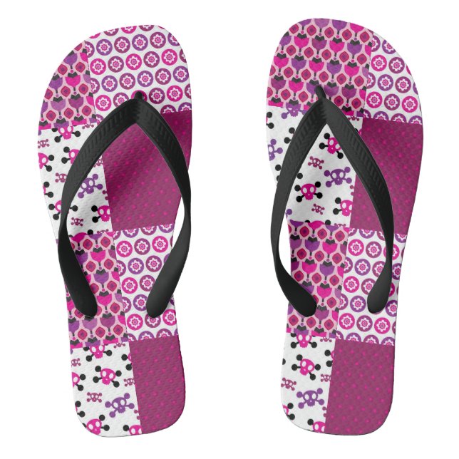 Retro flower skull polka dot flip flops (Footbed)