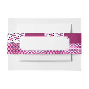Retro flower skull polka dot invitation belly band