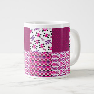 Retro flower skull polka dot large coffee mug