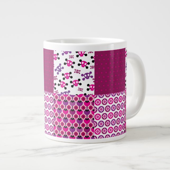 Retro flower skull polka dot large coffee mug (Front Right)