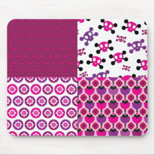 Retro flower skull polka dot mouse mat