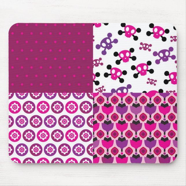 Retro flower skull polka dot mouse mat (Front)