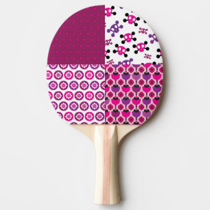 Retro flower skull polka dot ping pong paddle