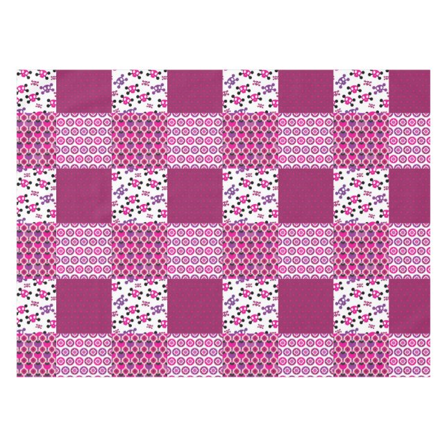 Retro flower skull polka dot tablecloth (Front (Horizontal))