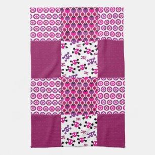 Retro flower skull polka dot tea towel